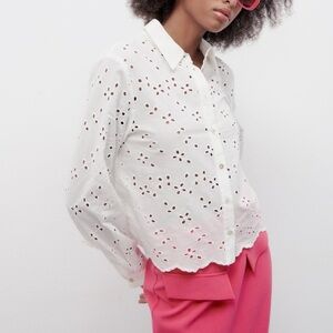 Zara Openwork Embroidery Shirt, White (sz Large)